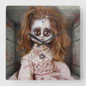 SlipperyJoe's creepy doll pale face creepy blood d スクエア壁時計 (正面)
