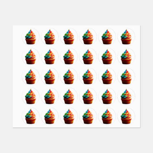 SlipperyJoe's dazzling rainbow cupcake swirled fro ラベル (シート)