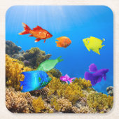 SlipperyJoe's Fishプライド熱帯青紫色 スクエアペーパーコースター (正面)