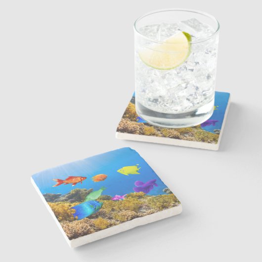 SlipperyJoe's Fishプライド熱帯青紫色 ストーンコースター (横)