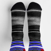 SlipperyJoe's gay leather pride flag gifts black r ソックス (上部)