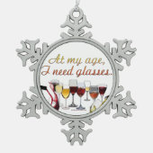 SlipperyJoe's Glasses発酵ブドウのワインプーリン スノーフレークピューターオーナメント (正面)