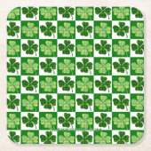SlipperyJoe's green four-leaf clovers Saint Patric スクエアペーパーコースター (正面)