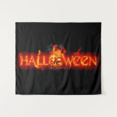 SlipperyJoe's Happy Halloween pumpkin glowing eyes タペストリー (正面(横))