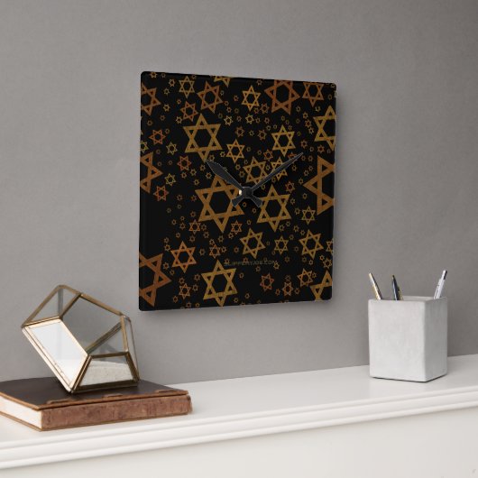 SlipperyJoe's Happy Hanukkahデイビッドの複数の星 スクエア壁時計 (オフィス)