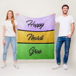 SlipperyJoe's Happy Mardi Gras purple金ゴールドgreen b フリースブランケット