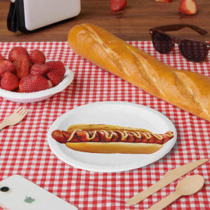 SlipperyJoe's Hotdog mustard sliced meat bun grill ペーパープレート