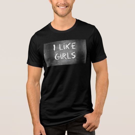 SlipperyJoe's I Like Girls 汚れた黒板の暗い背景 t トライブレンドＴシャツ (正面)
