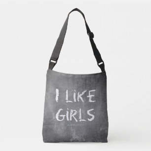 SlipperyJoe's I Like Girls 汚れた黒板の暗い クロスボディバッグ