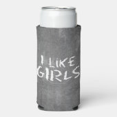 SlipperyJoe's I Like Girls 汚れた黒板の暗い スリム缶クーラー (Seltzer正面)
