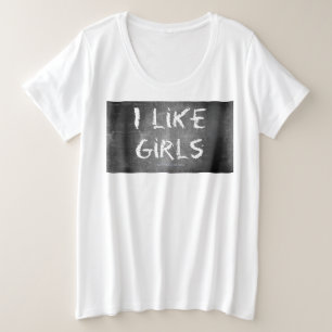 SlipperyJoe's I Like Girls 汚れた黒板の暗い プラスサイズTシャツ