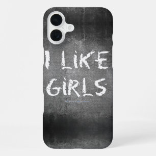SlipperyJoe's I Like Girls 汚れた黒板の暗い iPhone 16 Plusケース