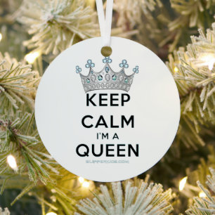 SlipperyJoe's Keep Calm Queen のロイヤルクラウンダイヤモンド メタルオーナメント