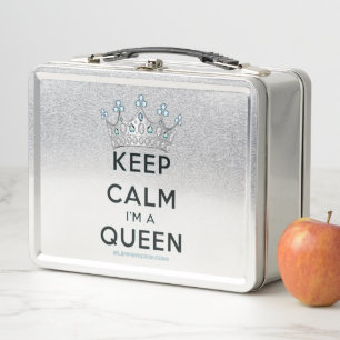 SlipperyJoe's Keep Calm Queen のロイヤルクラウンダイヤモンド メタルランチボックス