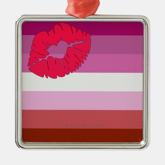 SlipperyJoe's Lipstick Lesbianプライドフラグゲイギフト メタルオーナメント (正面)