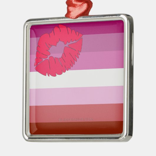 SlipperyJoe's Lipstick Lesbianプライドフラグゲイギフト メタルオーナメント (左)