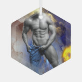 SlipperyJoe's Man steamy shirtless abs sixpack put ガラスオーナメント (正面)