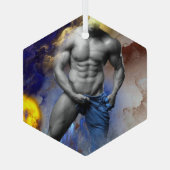 SlipperyJoe's Man steamy shirtless abs sixpack put ガラスオーナメント (裏面)