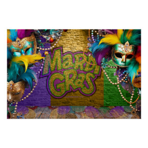 SlipperyJoe's Mardi Grasビーズネックレスダブロンズ ポスター