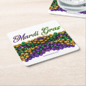 SlipperyJoe's Mardi Grasビーズネックレス紫色のゴル スクエアペーパーコースター (アングル)
