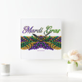 SlipperyJoe's Mardi Grasビーズネックレス紫色のゴル スクエア壁時計 (ホーム)