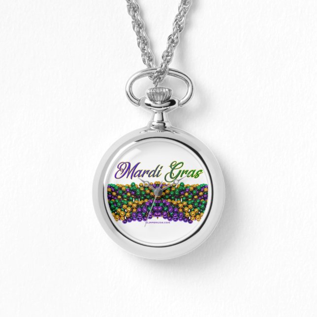 SlipperyJoe's Mardi Grasビーズネックレス紫色のゴル 腕時計 (正面)
