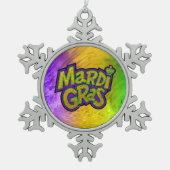 SlipperyJoe's Mardi Grasフェスティバルパープルグリーンイル スノーフレークピューターオーナメント (正面)