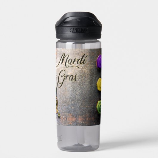 SlipperyJoe's Mardi Grasマスクパープル金ゴールドグリーンbl ウォーターボトル (背面)