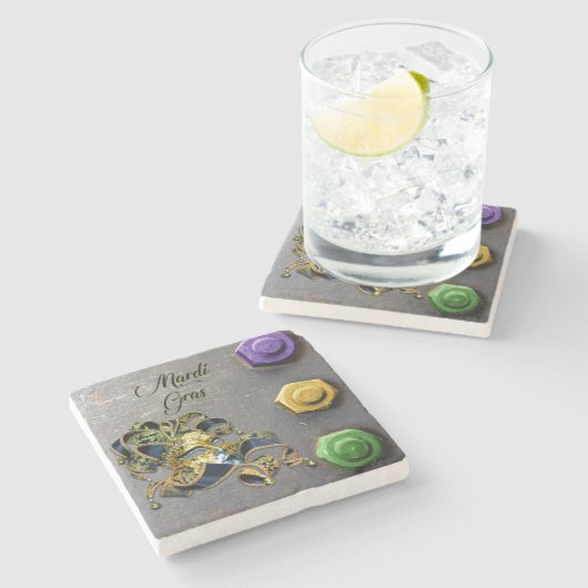 SlipperyJoe's Mardi Grasマスクパープル金ゴールドグリーンbl ストーンコースター (横)