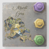 SlipperyJoe's Mardi Grasマスクパープル金ゴールドグリーンbl ストーンコースター (正面)