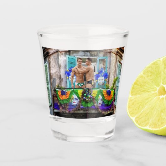 SlipperyJoe's Mardi Grasマスクビーズの装飾 ショットグラス (正面)