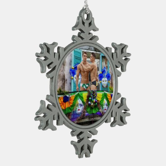 SlipperyJoe's Mardi Grasマスクビーズの装飾 スノーフレークピューターオーナメント (左)