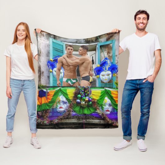 SlipperyJoe's Mardi Grasマスクビーズの装飾 フリースブランケット (インサイチュ)