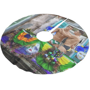 SlipperyJoe's Mardi Grasマスクビーズの装飾 ブラッシュドポリエステルツリースカート