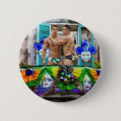 SlipperyJoe's Mardi Grasマスクビーズの装飾 缶バッジ (正面)