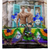 SlipperyJoe's Mardi Grasメンパープル金ゴールドグリーンバル シャワーカーテン (正面)