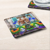 SlipperyJoe's Mardi Grasメンパープル金ゴールドグリーンバル スクエアペーパーコースター (アングル)