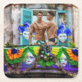 SlipperyJoe's Mardi Grasメンパープル金ゴールドグリーンバル スクエアペーパーコースター (正面)