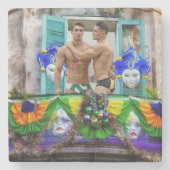 SlipperyJoe's Mardi Grasメンパープル金ゴールドグリーンバル ストーンコースター (正面)