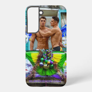 SlipperyJoe's Mardi Grasメンパープル金ゴールドグリーンバル Samsung Galaxy S22+ケース