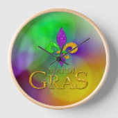 SlipperyJoe's Mardi Gras紫の金ゴールドグリーンフルーア-d 壁時計 (正面)