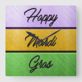 SlipperyJoe's Mardi Gras紫色の金ゴールドグリーンメタル スクエア壁時計 (正面)