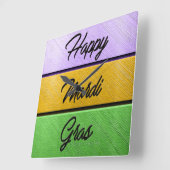 SlipperyJoe's Mardi Gras紫色の金ゴールドグリーンメタル スクエア壁時計 (傾斜)