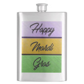 SlipperyJoe's Mardi Gras紫色の金ゴールドグリーンメタル フラスク (正面)