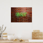 SlipperyJoe's neon Gay Sign green bricks wall word ポスター (キッチン)