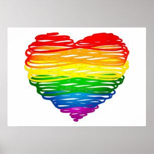 SlipperyJoe's Pride Heart Scribbles heart shape ポスター