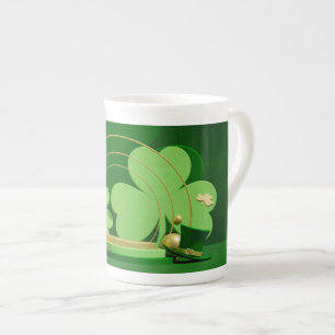 SlipperyJoe's Saint Patrick's Day 3枚葉クローブ ボーンチャイナマグカップ