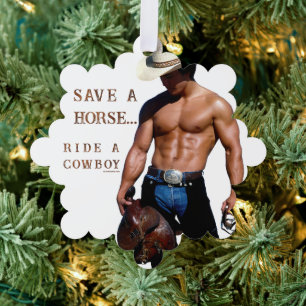SlipperyJoe's Save a horse Ride A Cowboy hat muscu オーナメントカード