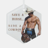 SlipperyJoe's Save a horse Ride A Cowboy hat muscu ガラスオーナメント (正面)