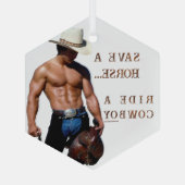 SlipperyJoe's Save a horse Ride A Cowboy hat muscu ガラスオーナメント (裏面)